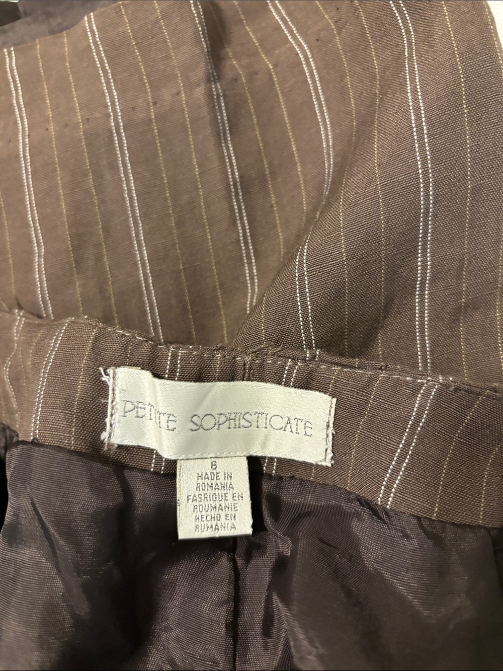 Petite Sophisticate Brown Pinstripe Women’s Dress Pants - Picture 2 of 3